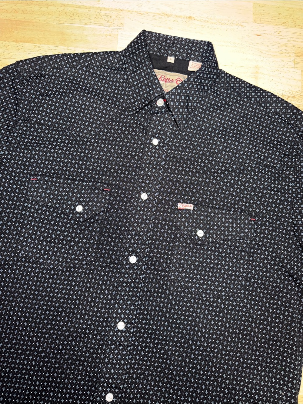 Rafter C Western Pearl Snap Black Geometric Shirt Performance Stretch Mens Large
